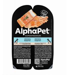 AlphaPet Superpremium, влажный корм д/щенков паштет (лосось)